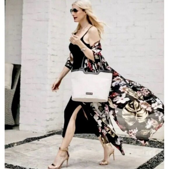 Walter Baker Tulum Caftan Kaftan Duster Black Floral Tropical One Size OS NWT - Picture 2 of 12